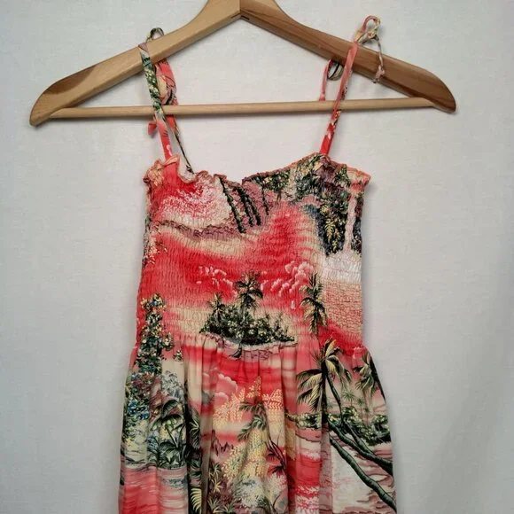 Puanani Hawaiian Dress XS Pink Tropical Aloha Beach Sleeveless Smocked Island - Picture 6 of 15